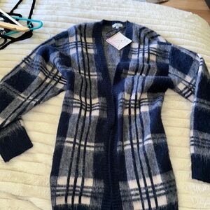 Size small, long sleeve, plaid knit cardigan